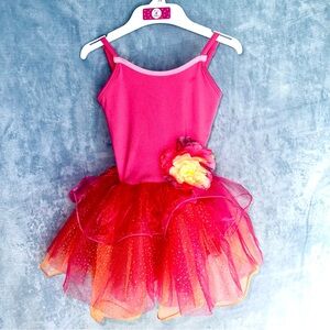 EUC Pink Poppy sparkly multi-layered tutu dress silky flower detail brand hanger